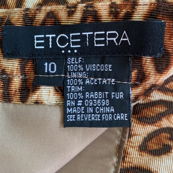 ETCETERA Leopard print skirt, brown rabbit fur trim @ hem, back slit. 10 EUC - Picture 7 of 14